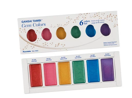 Set 6 pastillas acuarela Gem - Kuretake Gansai Tambi
