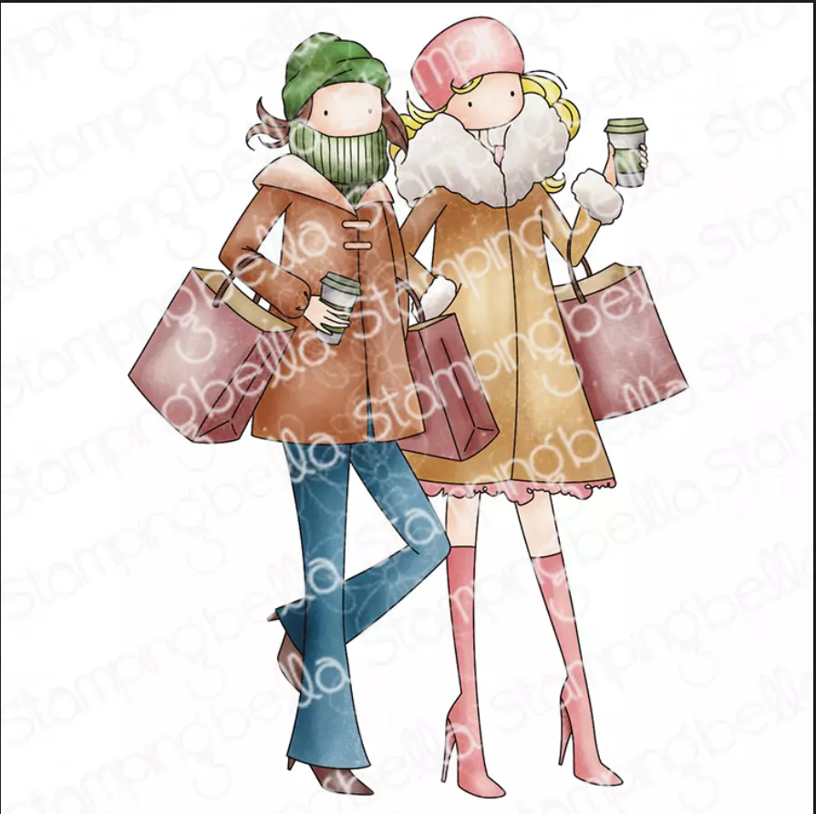 Stampingbella - Uptown girls francesca and madeleine love shopping rubber stamp