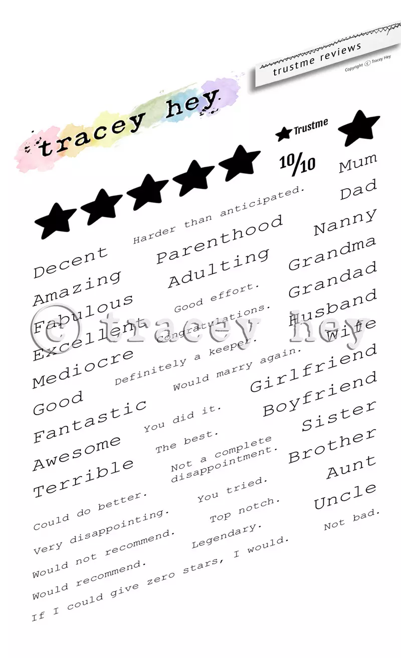 Set de sellos A6 Tracey hey - Trustme Reviews