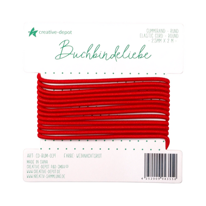 Cordón elástico - Rojo Navidad - Redondo - Amor por la encuadernación