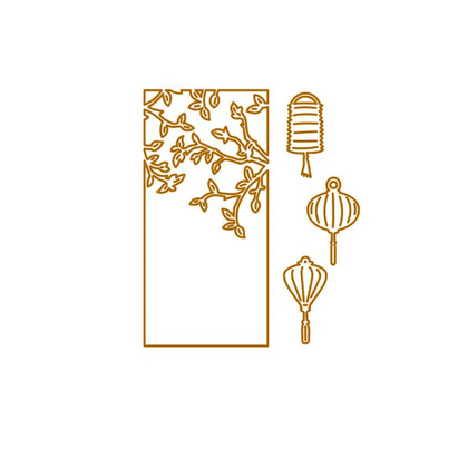 Troquel - Ventana con ramas y farolillos