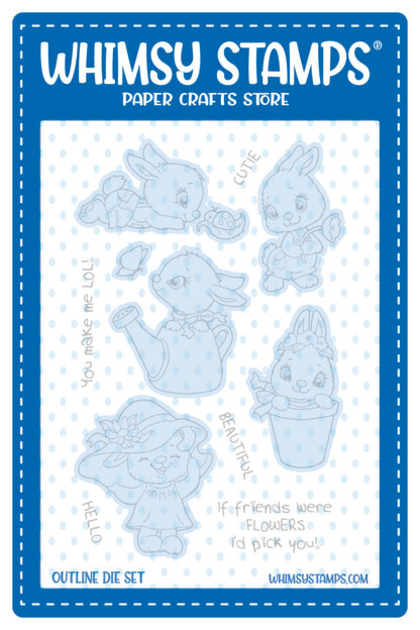 Troquel Whimsy Stamps - Bunnies in the Garden Outlines