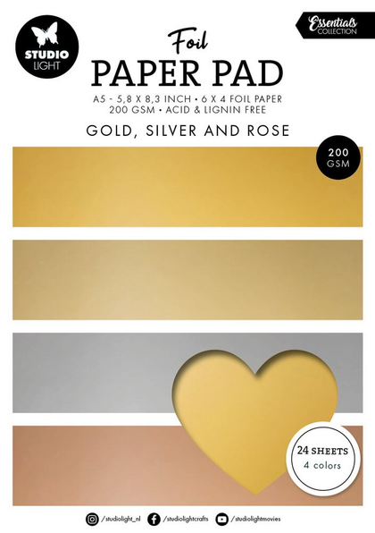 Bloc de papel Studio Light Foil A5 Oro, Plata y Rosa 